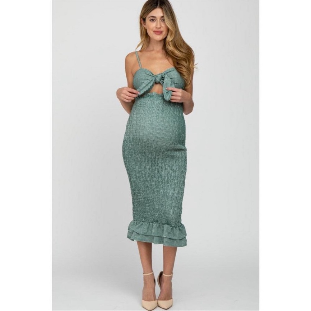 Pinkblush Green Gingham Maternity Dress